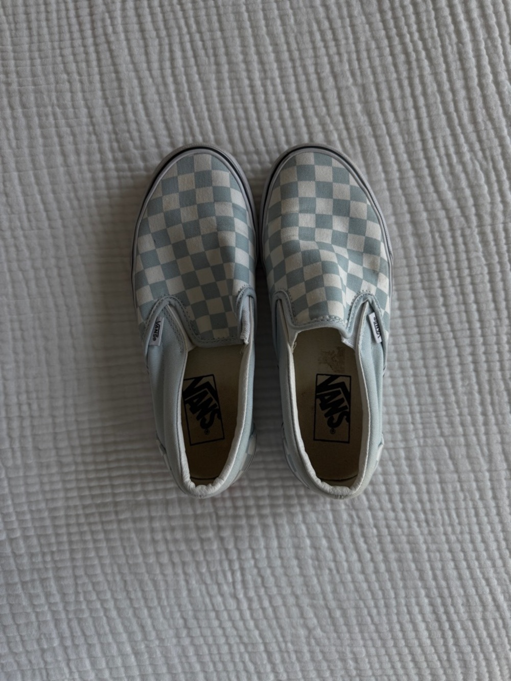 Vans Kids Slip-On Checkerboard Sneakers - Light Blue & White